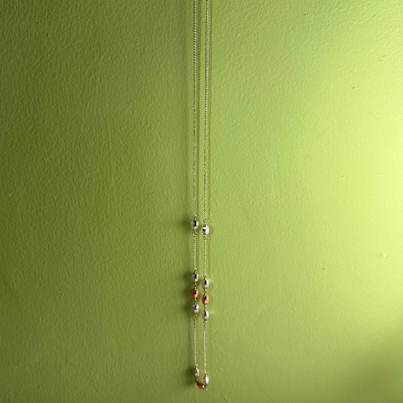 Simple elegant silver-tone chain with spaced beads long necklace - Picture 5 of 5